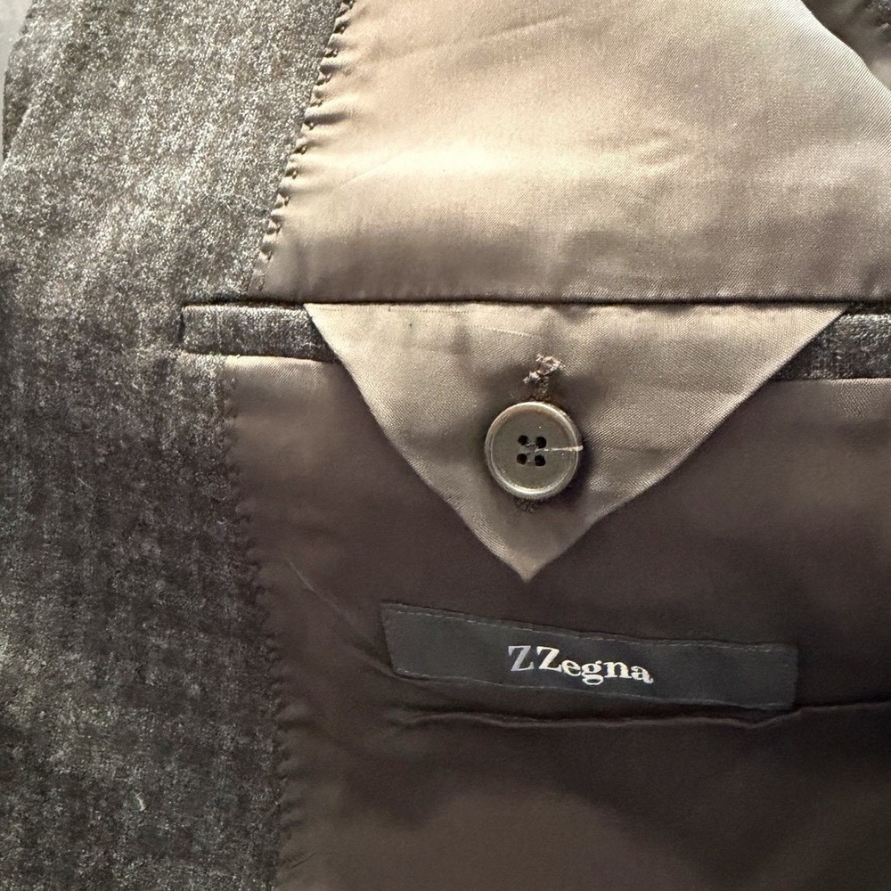 Z Zegna 54R 44R Gray Micro Check Blazer Italian Wool Blend Cut Tag Drop 8 - Picture 10 of 14